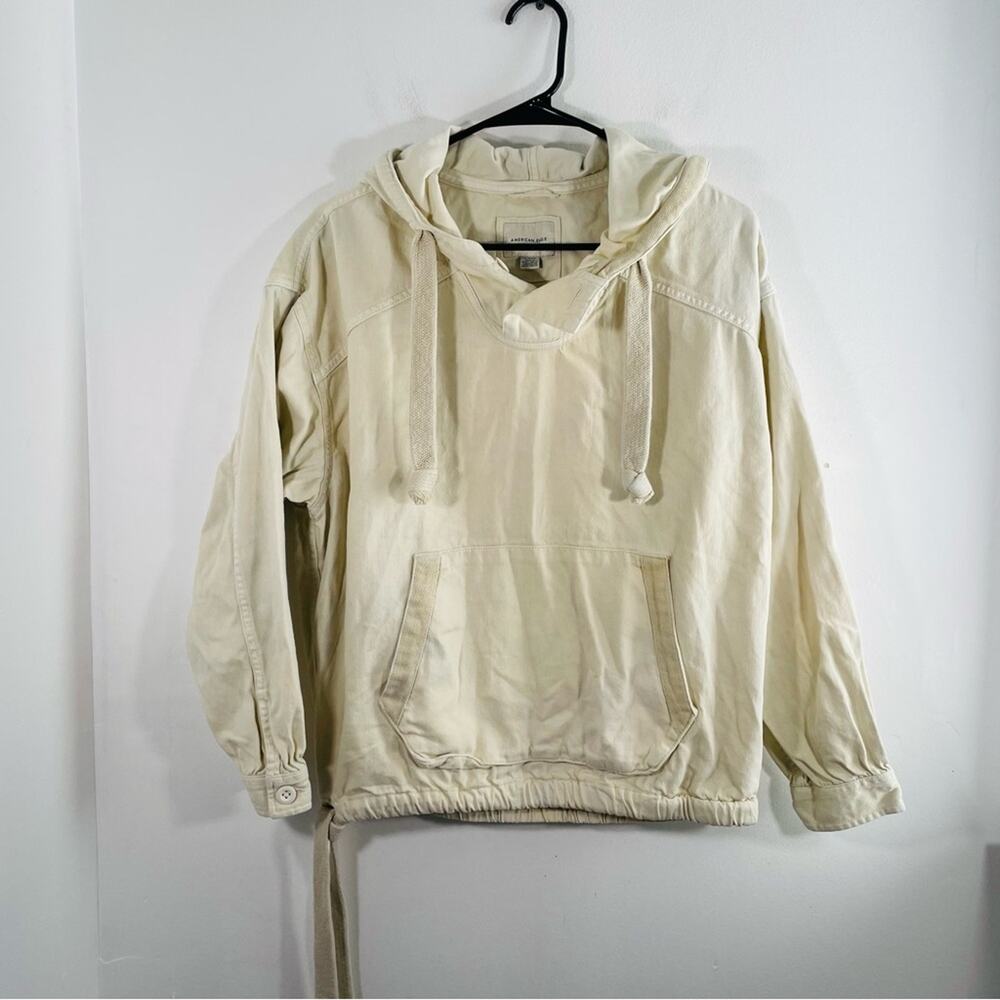 American Eagle Utility Hoodie Cream Tan Military Oversized Canvas Small